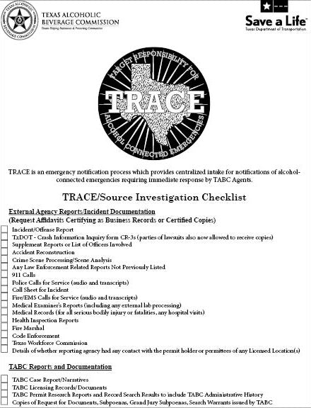 TRACE Dry Erase Checklist